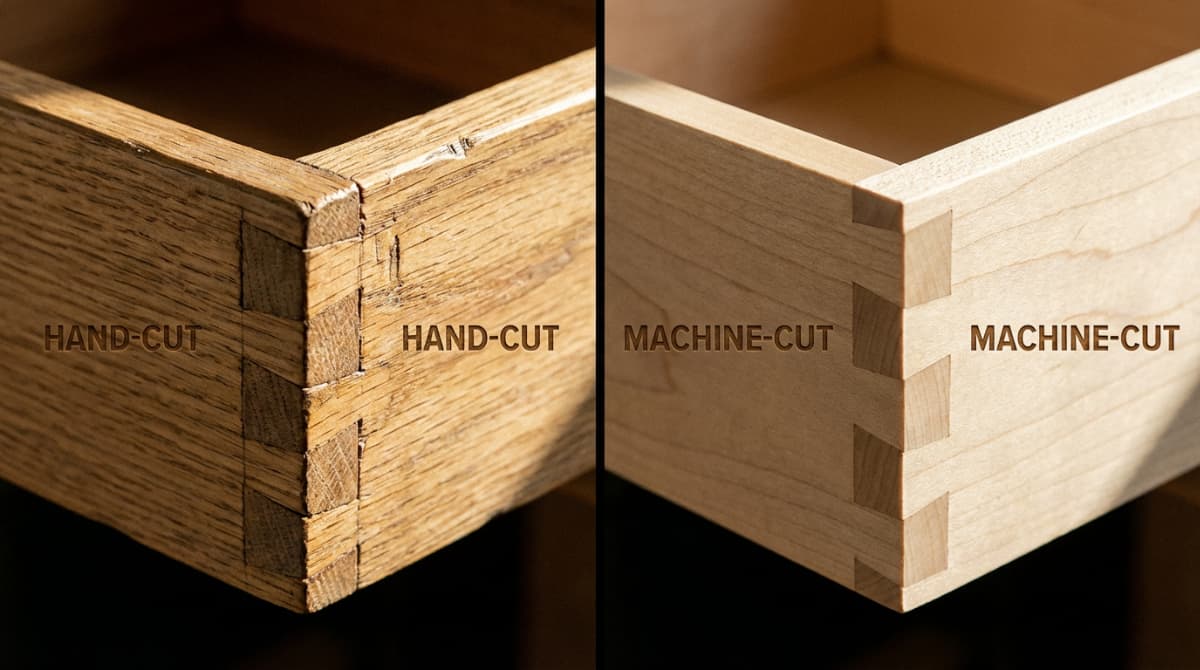 Hand-cut vs machine-cut dovetail joints — antique furniture identification
