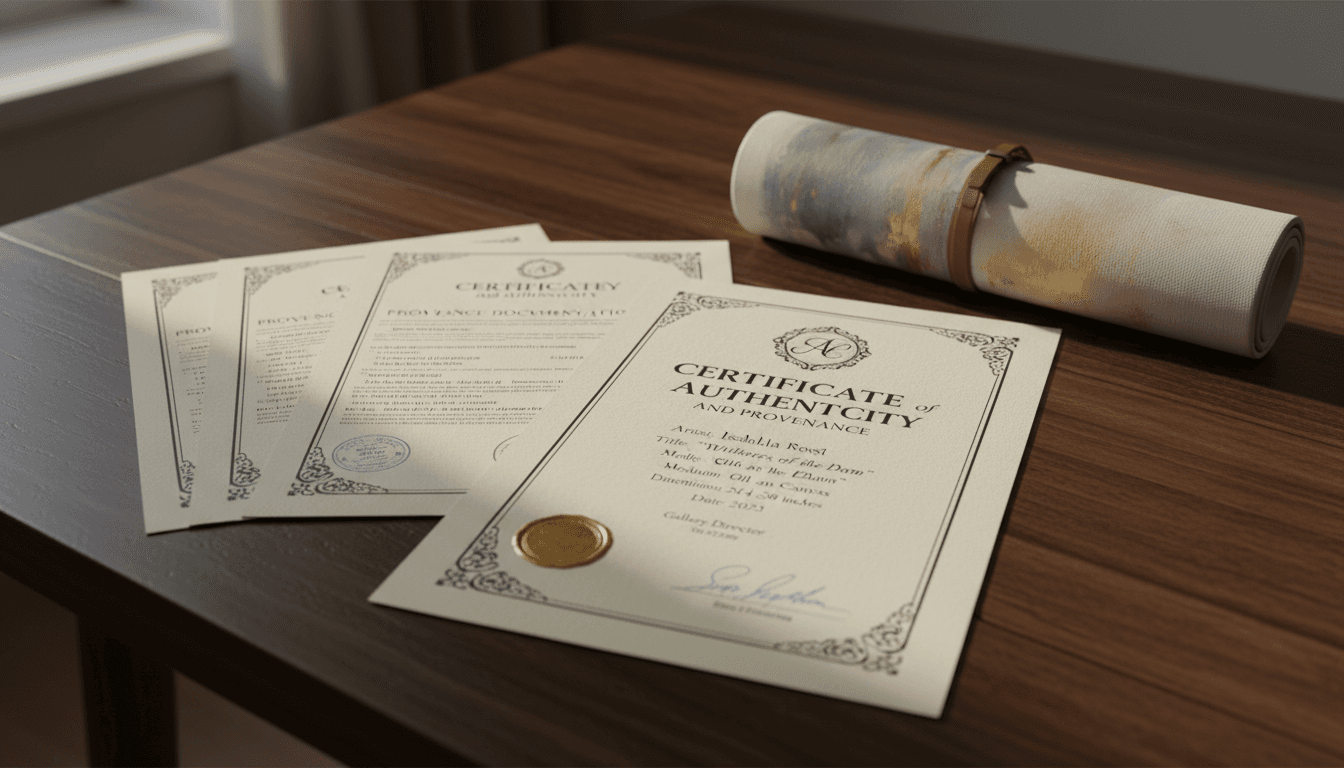 Art provenance documents and certificate of authenticity for investment-grade painting