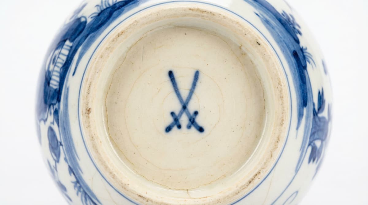 Meissen crossed swords mark on antique porcelain vase base